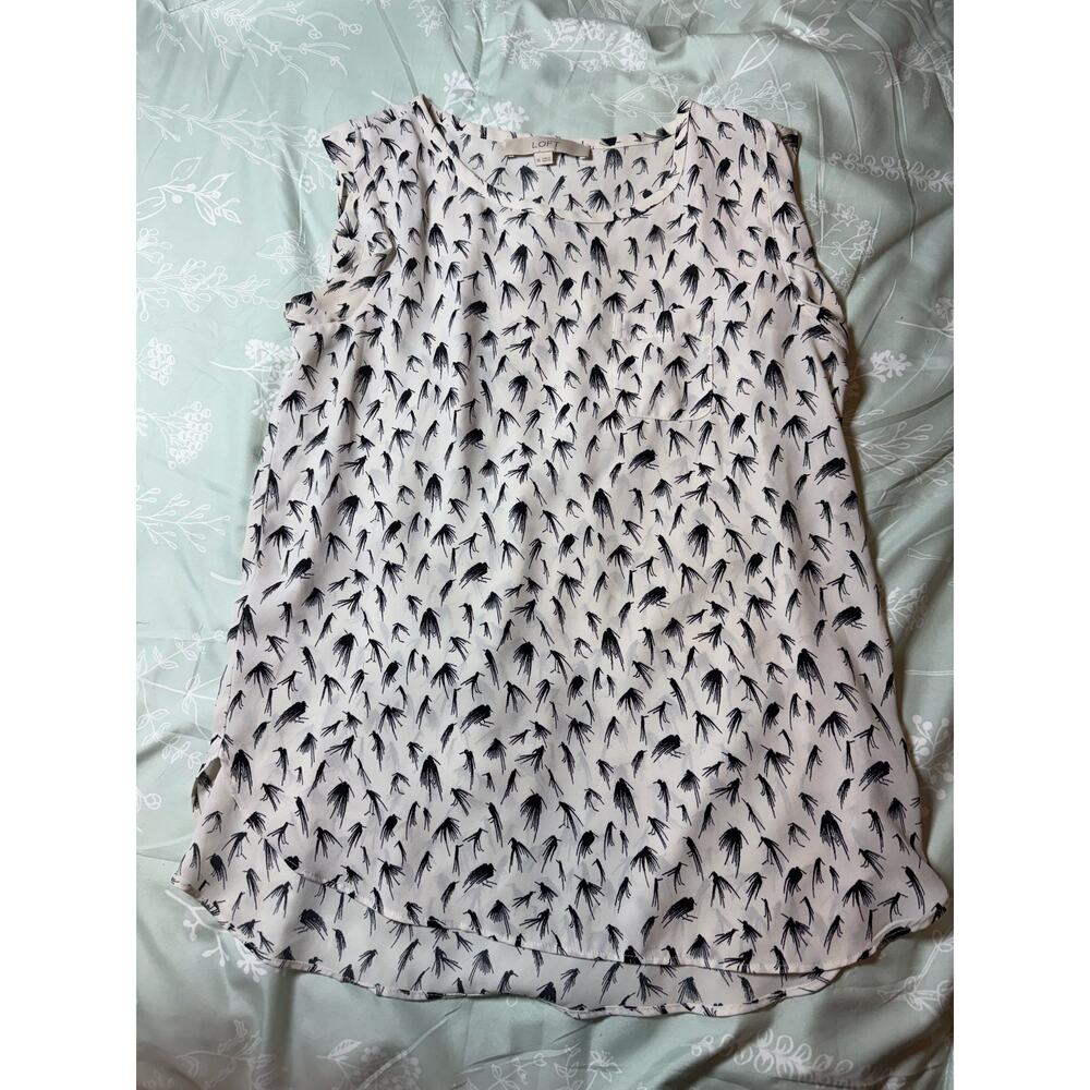 LOFT Black Bird Print Sleeveless Blouse | XS